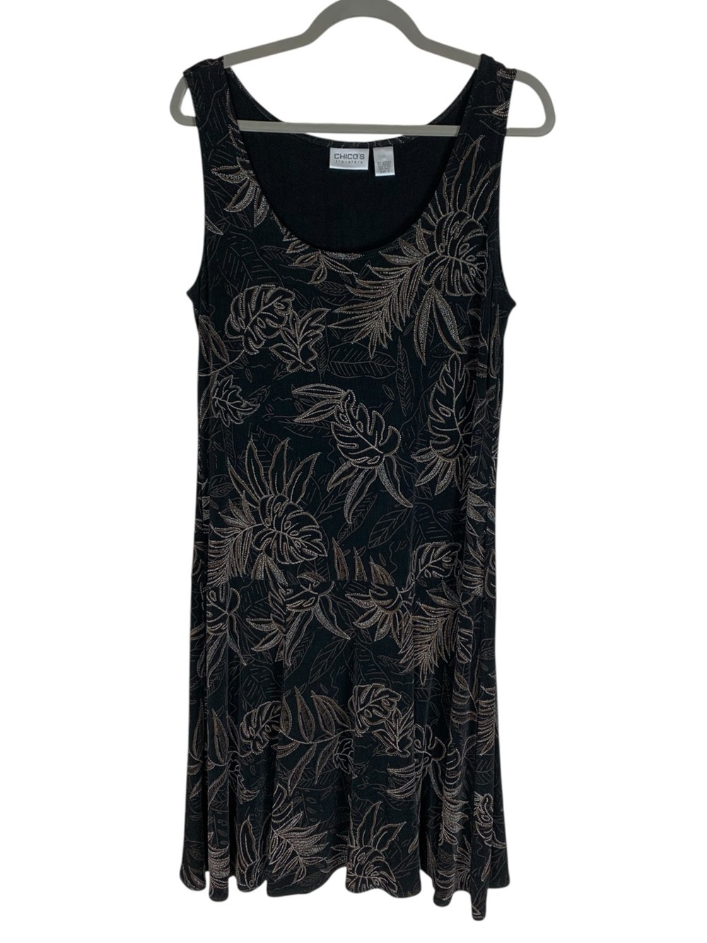 Women's Chico's Travelers Black Tropical Print Sleeveless Knit Dress Size 2 (12)
